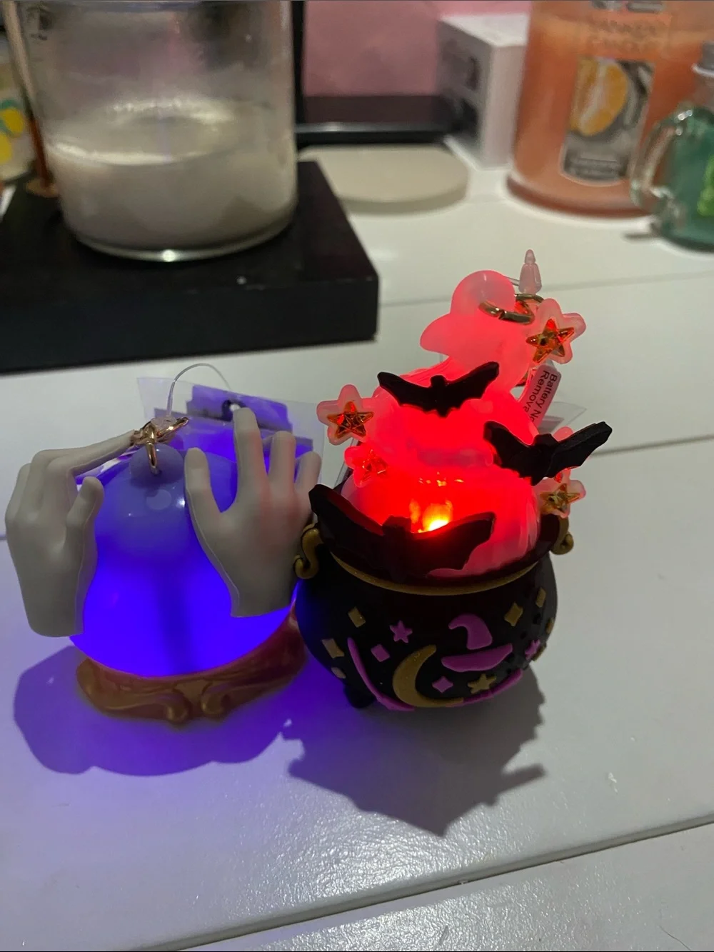 2 Hand sanitizer Whimsical Purple Crystal Ball & Black Cauldron Home Accents Set